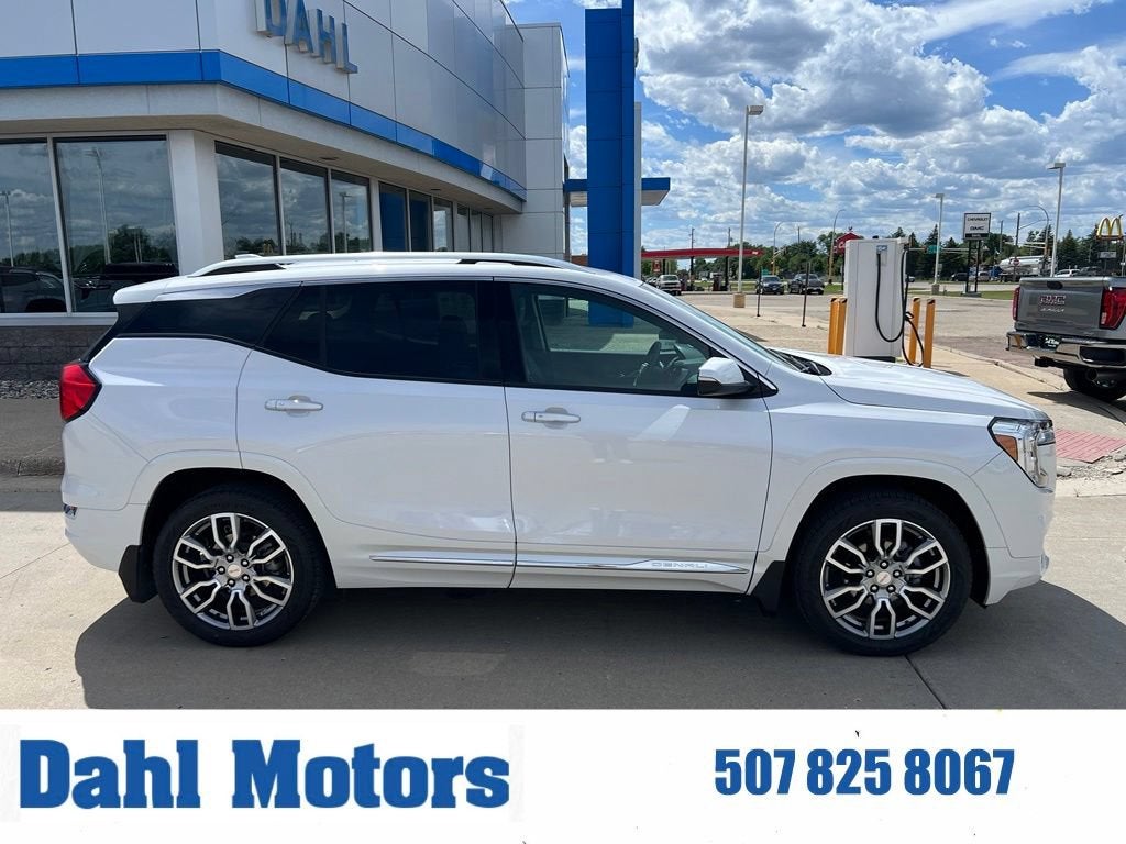 2023 GMC Terrain Denali in White Frost Tricoat — front three-quarter view