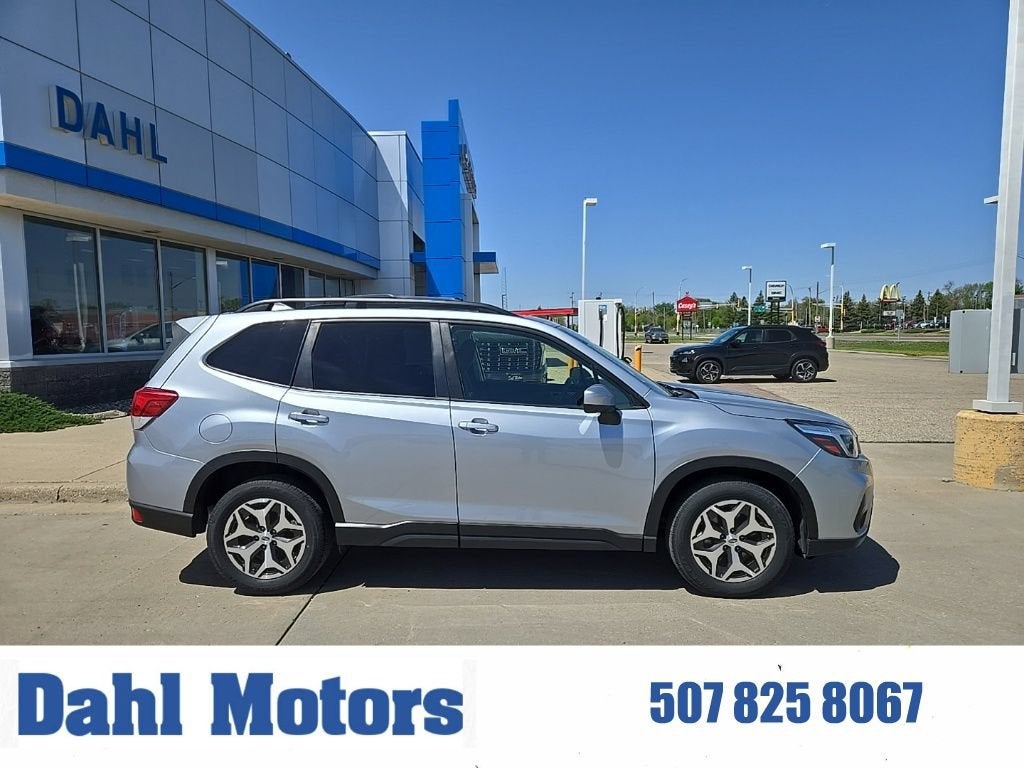 2021 Subaru Forester Premium in Silver — front three-quarter view
